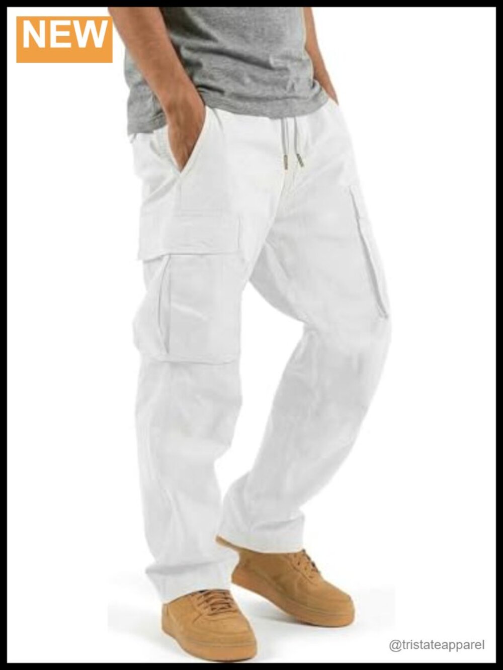 Mens Cotton Cargo Pants Drawstring Joggers with 6 Pockets